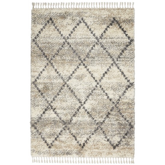 Nourison Oslo Shag OSL01 Area Rug, Ivory/Grey, 5'3" x 7'9"