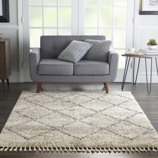 Nourison Oslo Shag OSL01 Area Rug, Ivory/Grey, 5'3" x 7'9"