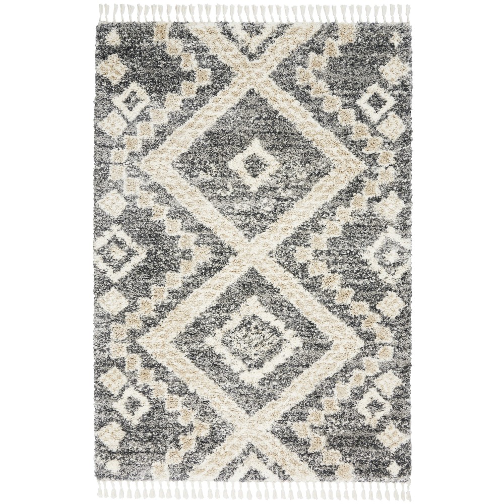 Nourison Oslo Shag OSL02 Area Rug, Grey/Ivory, 5'3" x 7'9"