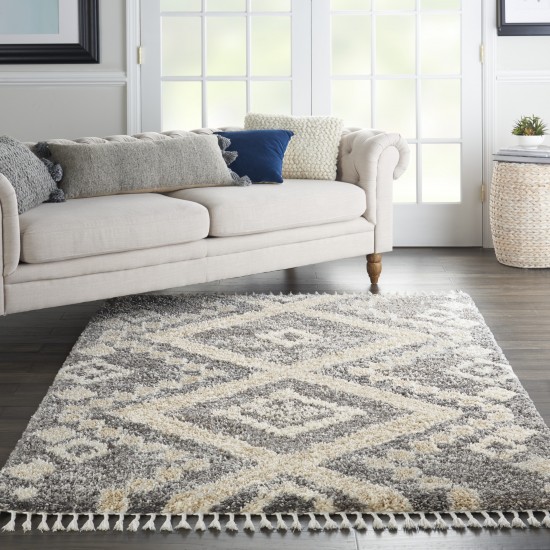 Nourison Oslo Shag OSL02 Area Rug, Grey/Ivory, 5'3" x 7'9"