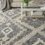 Nourison Oslo Shag OSL02 Area Rug, Grey/Ivory, 7'10" x 10'6"