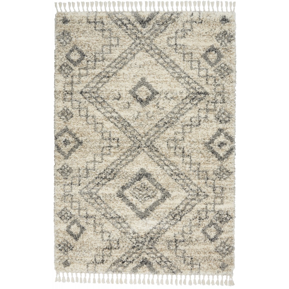 Nourison Oslo Shag OSL02 Area Rug, Ivory/Grey, 4' x 6'