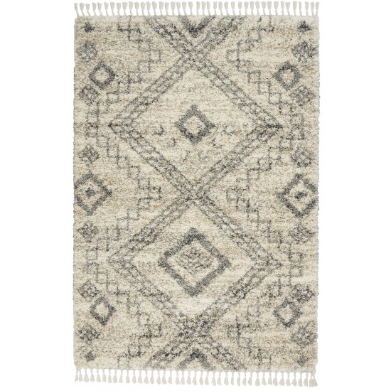 Nourison Oslo Shag OSL02 Area Rug, Ivory/Grey, 5'3" x 7'9"