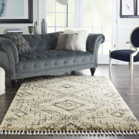 Nourison Oslo Shag OSL02 Area Rug, Ivory/Grey, 5'3" x 7'9"