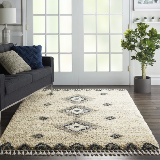 Nourison Oslo Shag OSL03 Area Rug, Ivory/Blue, 5'3" x 7'9"