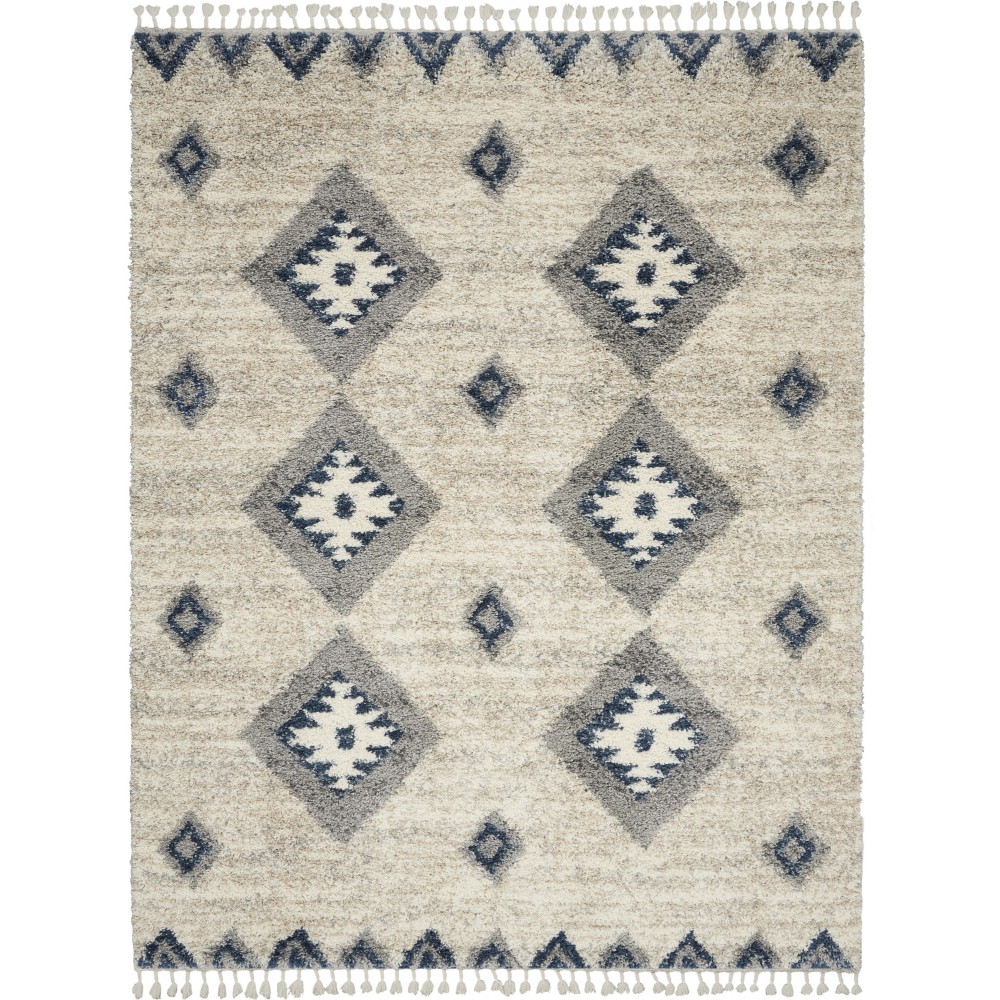 Nourison Oslo Shag OSL03 Area Rug, Ivory/Blue, 7'10" x 10'6"