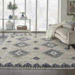 Nourison Oslo Shag OSL03 Area Rug, Ivory/Blue, 7'10" x 10'6"