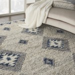 Nourison Oslo Shag OSL03 Area Rug, Ivory/Blue, 7'10" x 10'6"