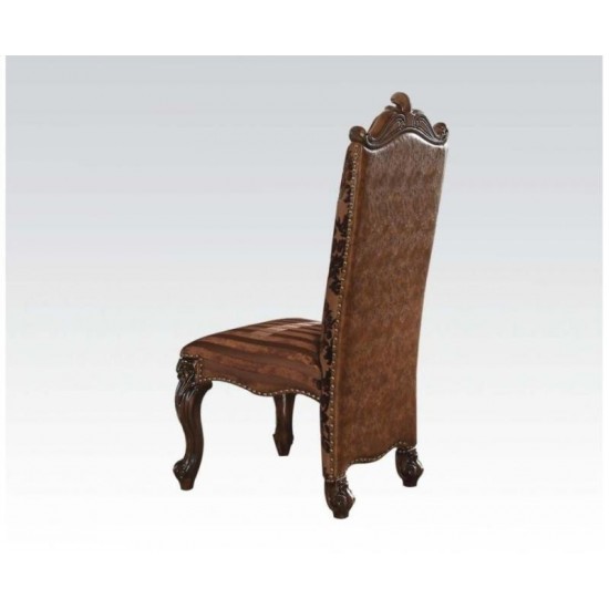 ACME Versailles Side Chair (Set-2), 2-Tone Brown PU & Fabric