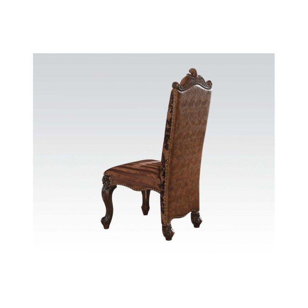 ACME Versailles Side Chair (Set-2), 2-Tone Brown PU & Fabric