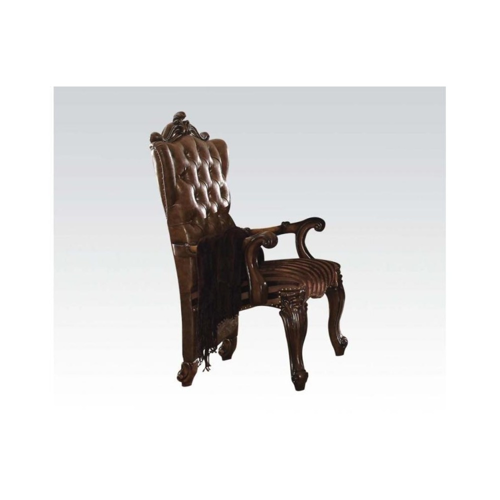 ACME Versailles Arm Chair (Set-2), 2-Tone Brown PU & Fabric