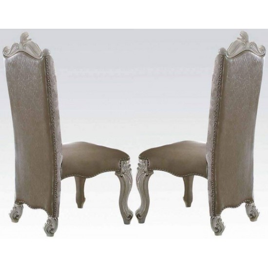 ACME Versailles Side Chair (Set-2), Vintage Gray PU/Fabric & Bone White