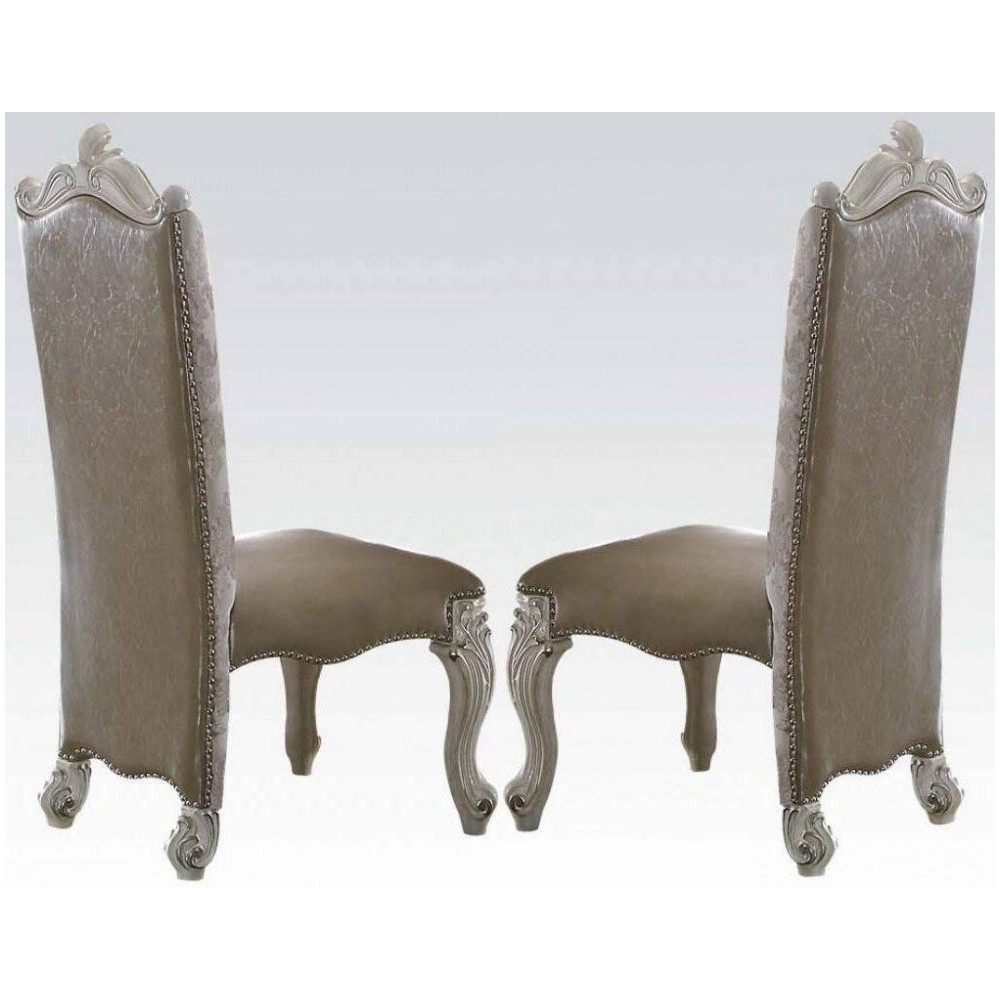 ACME Versailles Side Chair (Set-2), Vintage Gray PU/Fabric & Bone White