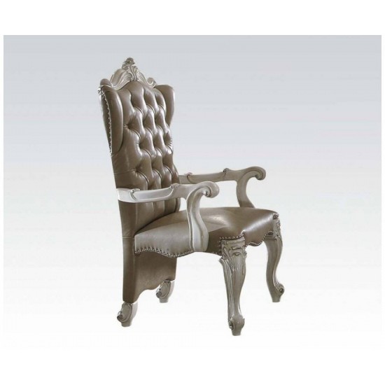 ACME Versailles Arm Chair (Set-2), Vintage Gray PU & Bone White