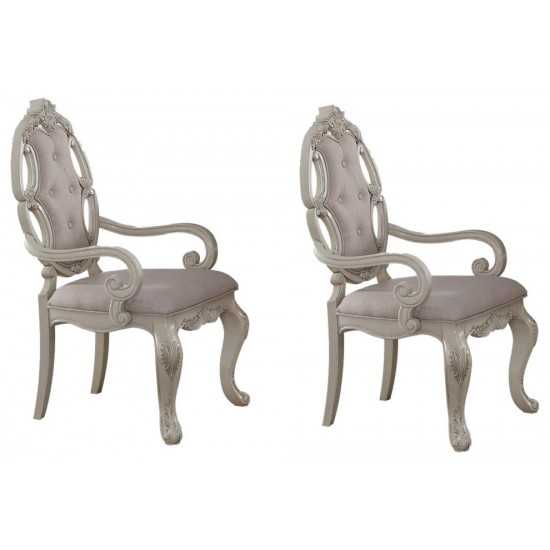 ACME Ragenardus Arm Chair (Set-2), Fabric & Antique White