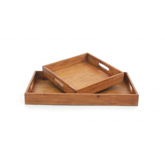 Country Cottage Wooden Serving Tray Set With 2 Pieces