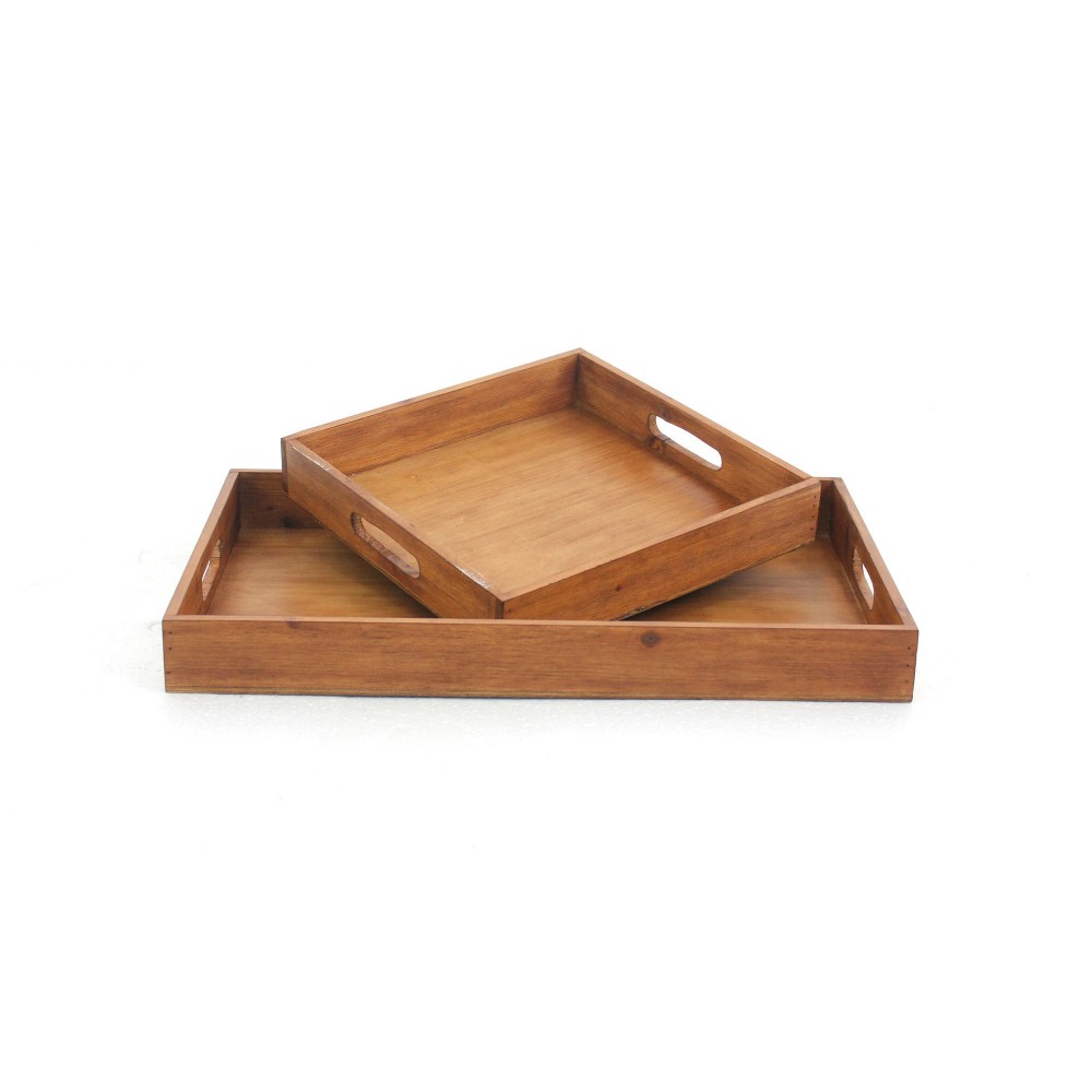 Country Cottage Wooden Serving Tray Set With 2 Pieces