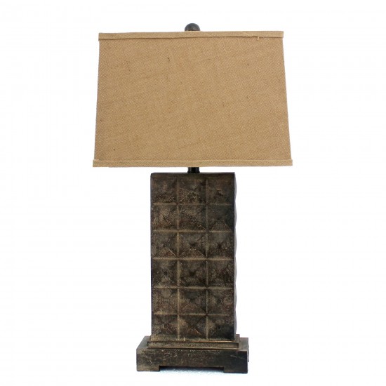 Vintage Table Lamp With Distressed Metal Pedestal