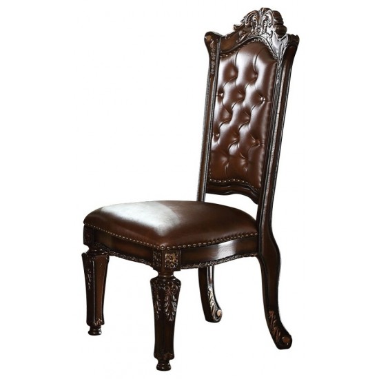 ACME Vendome Side Chair (Set-2), PU & Cherry