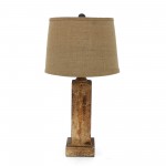 Rustic Table Lamp With Round Linen Shade