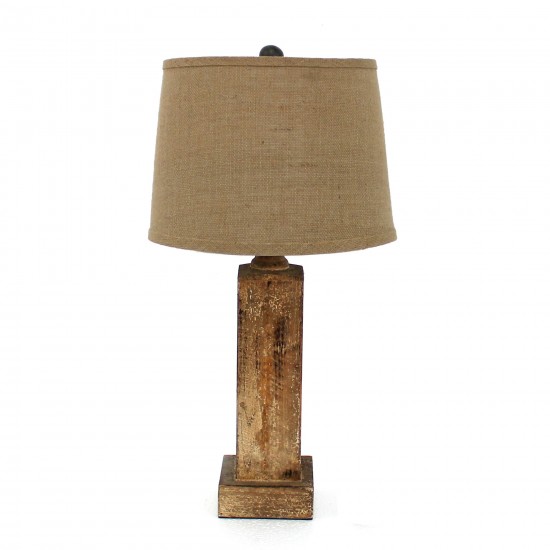 Rustic Table Lamp With Round Linen Shade