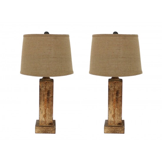 Rustic Table Lamp With Round Linen Shade