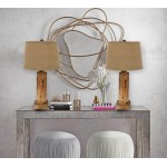 Rustic Table Lamp With Round Linen Shade