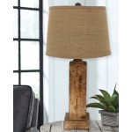 Rustic Table Lamp With Round Linen Shade