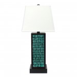 Contemporary Black Metal Table Lamp With Green Brick Pattern