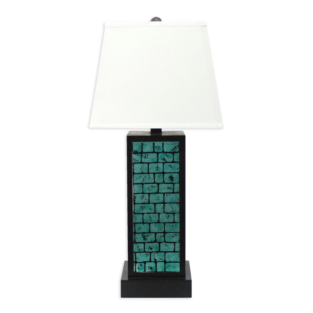 Contemporary Black Metal Table Lamp With Green Brick Pattern