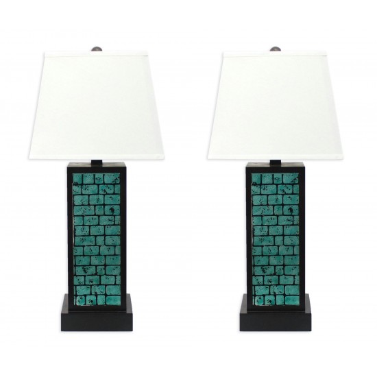Contemporary Black Metal Table Lamp With Green Brick Pattern
