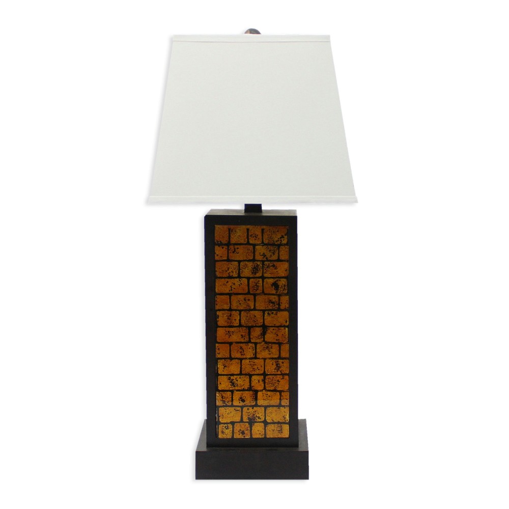 Contemporary Black Metal Table Lamp With Yellow Brick Pattern