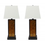 Contemporary Black Metal Table Lamp With Yellow Brick Pattern