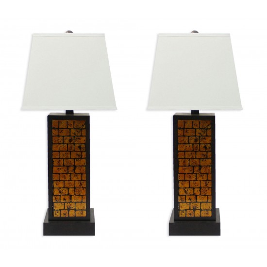 Contemporary Black Metal Table Lamp With Yellow Brick Pattern