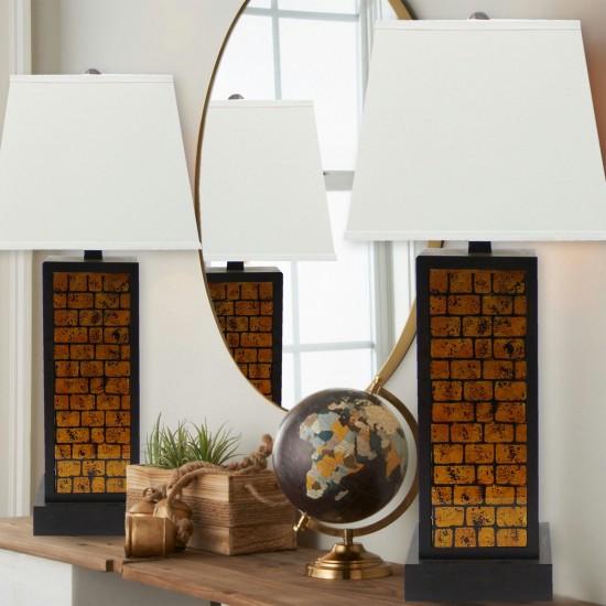 Contemporary Black Metal Table Lamp With Yellow Brick Pattern