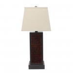 Contemporary Black Metal Table Lamp With Dark-Red Brick Pattern