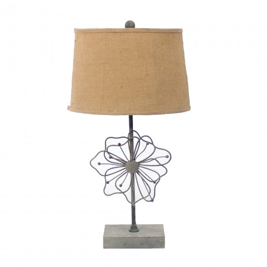 Country Cottage Table Lamp With Blooming Flower Pedestal