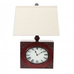 Vintage Red Table Lamp With Metal Clock Base