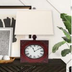 Vintage Red Table Lamp With Metal Clock Base