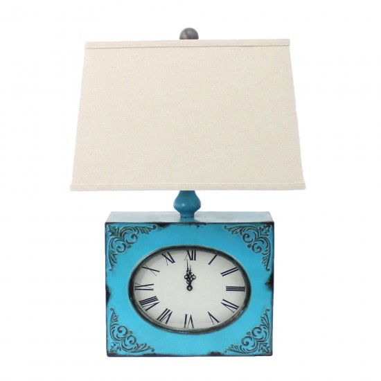 Vintage Blue Table Lamp With Metal Clock Base
