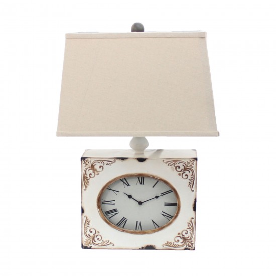 Vintage White Table Lamp With Metal Clock Base