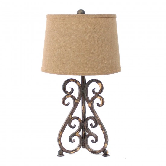 Vintage Metal Table Lamp With Khaki Linen Shade