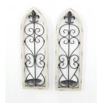 Rustic Fleur-De-Lis Wall Candle Holder Sconce Set