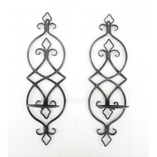 Industrial Fleur-De-Lis Wall Candle Holder Sconce Set