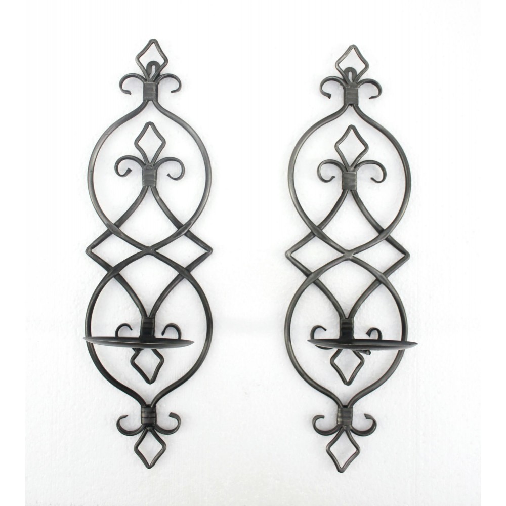 Industrial Fleur-De-Lis Wall Candle Holder Sconce Set