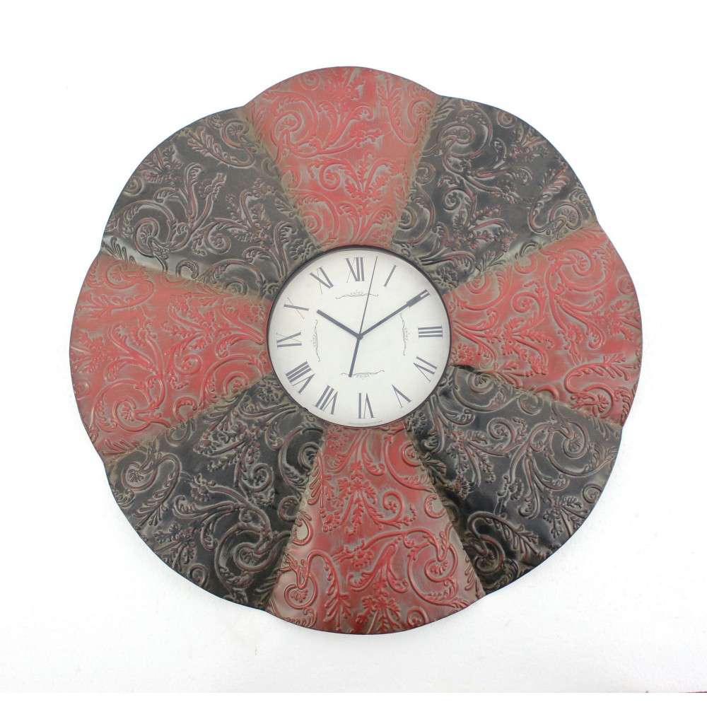 Traditional Black & Red Floral Metal Wall Clock