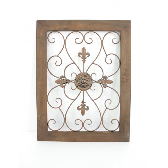 Traditional Wooden Framed Fleur-De-Lis Wall Decor