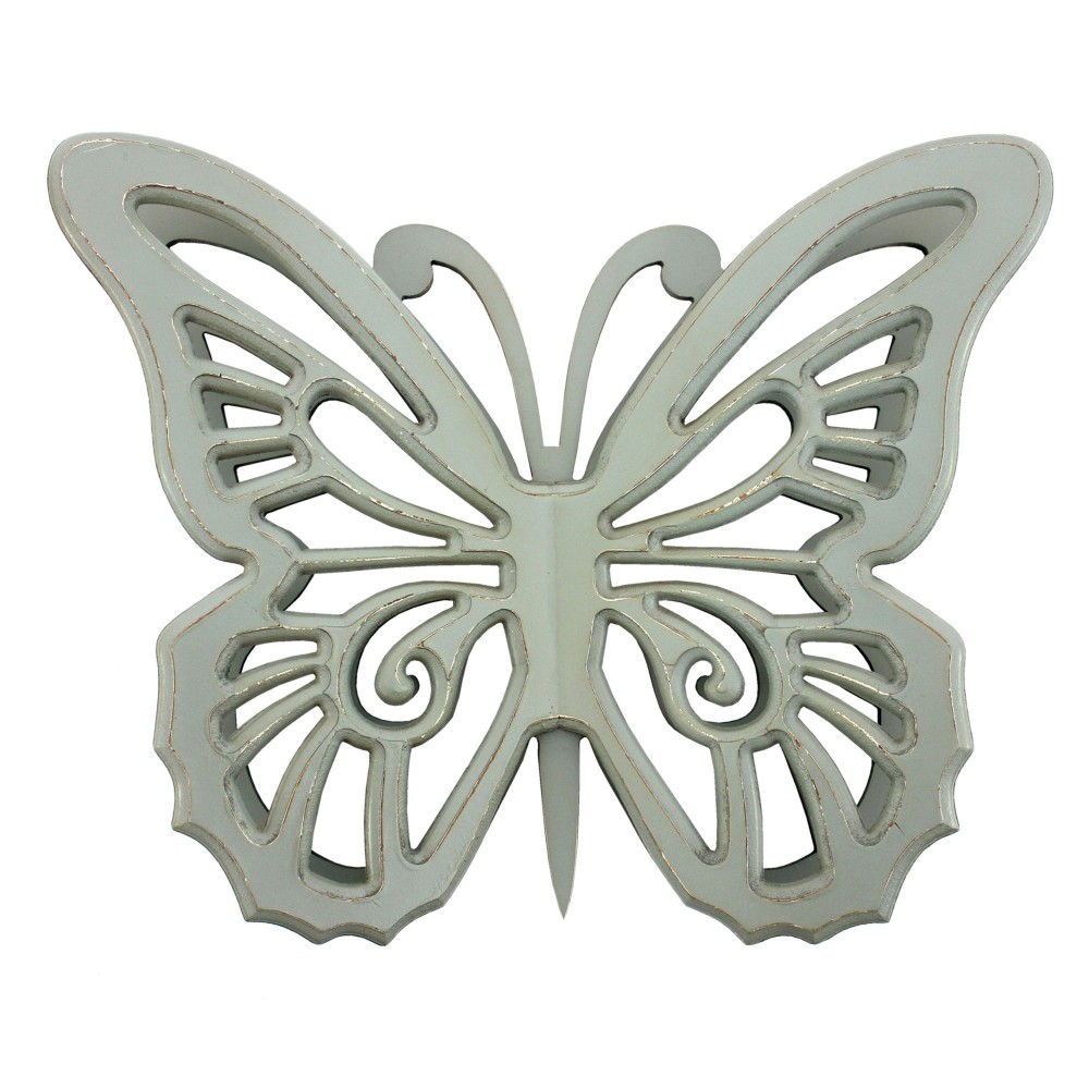 Rustic Butterfly Wooden Wall Decor With Light Blue Finish