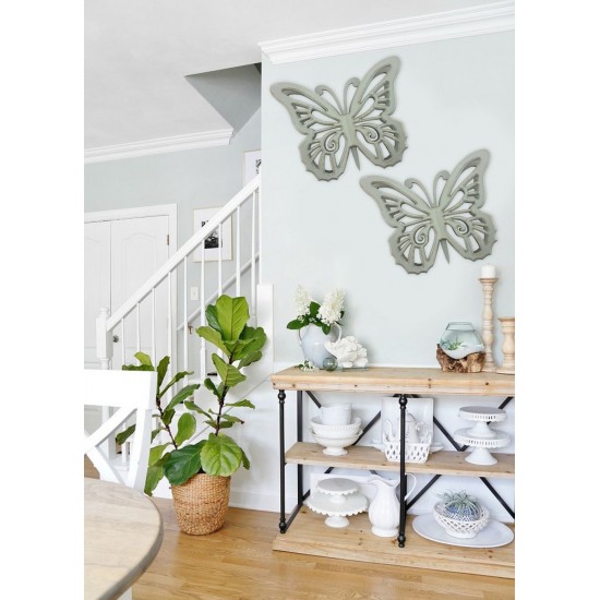 Rustic Butterfly Wooden Wall Decor With Light Blue Finish