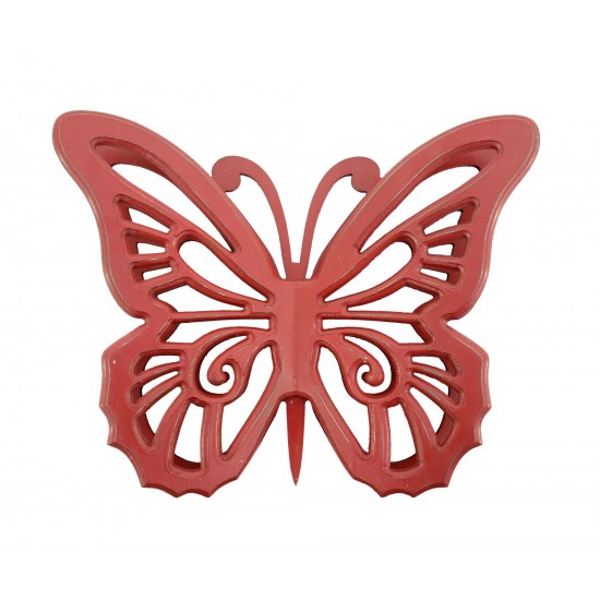 Rustic Butterfly Wooden Wall Decor With Red Finish